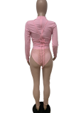 Pink Sexy Solid Mesh Skinny Jumpsuits