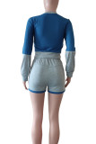 Pink Gray Casual Solid Patchwork O Neck Long Sleeve Two Pieces