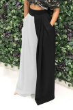 Deep Blue Casual Solid Patchwork Straight Mid Waist Wide Leg Solid Color Bottoms