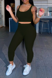 Fluorescent Green Fashion Sexy Sportswear Solid Patchwork O Neck Sleeveless Two Pieces