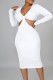 White Sexy Solid Hollowed Out Patchwork V Neck Pencil Skirt Dresses