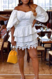 White Sexy Casual Solid Patchwork Off the Shoulder Cake Dresses