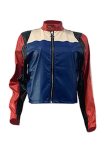 Deep Blue Street Solid Patchwork Zipper Collar Outerwear