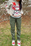Grey Fashion Casual Skull Head Print Basic Hooded Collar Tops