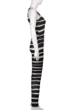 Black Sexy Striped Patchwork O Neck Skinny Jumpsuits