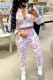 White Casual Print Patchwork Zipper Mandarin Collar Long Sleeve Two Pieces