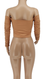 Camel Sexy Solid Split Joint Off the Shoulder Tops