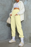 Cream White Fashion Casual Solid Pocket Regular High Waist Trousers