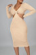 Apricot Sexy Solid Hollowed Out Patchwork V Neck Pencil Skirt Dresses