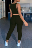 Fluorescent Green Fashion Sexy Sportswear Solid Patchwork O Neck Sleeveless Two Pieces