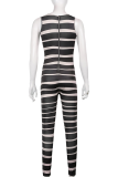 Black Sexy Striped Patchwork O Neck Skinny Jumpsuits
