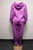 Pink Sportswear Print Patchwork Hooded Collar Long Sleeve Two Pieces