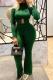 Green Sexy Solid Patchwork Half A Turtleneck Long Sleeve Two Pieces