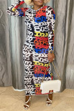 Green Street Print Patchwork O Neck Pencil Skirt Dresses