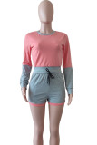 Pink Gray Casual Solid Patchwork O Neck Long Sleeve Two Pieces