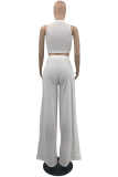 Blue Casual Solid Patchwork O Neck Sleeveless Two Pieces