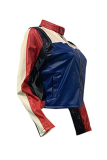 Deep Blue Street Solid Patchwork Zipper Collar Outerwear
