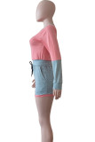 Pink Gray Casual Solid Patchwork O Neck Long Sleeve Two Pieces