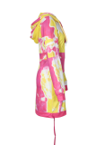 Yellow Sexy Patchwork Tie-dye Hooded Collar Pencil Skirt Dresses