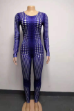 Blue Sexy Print Make Old O Neck Skinny Jumpsuits