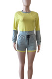 Pink Gray Casual Solid Patchwork O Neck Long Sleeve Two Pieces