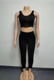 Fluorescent Green Fashion Sexy Sportswear Solid Patchwork O Neck Sleeveless Two Pieces