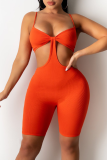 Red Sexy Solid Patchwork Spaghetti Strap Skinny Rompers
