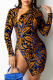 Brown Sexy Print Patchwork V Neck Pencil Skirt Dresses