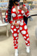 Red Casual Print Patchwork Zipper Mandarin Collar Long Sleeve Two Pieces