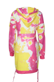 Yellow Sexy Patchwork Tie-dye Hooded Collar Pencil Skirt Dresses