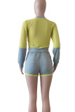 Pink Gray Casual Solid Patchwork O Neck Long Sleeve Two Pieces