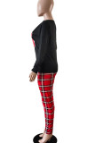 Yellow Casual Plaid Print Patchwork O Neck Long Sleeve Two Pieces