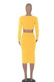 Pink Sexy Solid Hollowed Out Patchwork V Neck Pencil Skirt Dresses