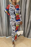 Green Street Print Patchwork O Neck Pencil Skirt Dresses