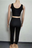 Fluorescent Green Fashion Sexy Sportswear Solid Patchwork O Neck Sleeveless Two Pieces
