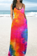 Red Sexy Patchwork Tie-dye Spaghetti Strap Straight Dresses