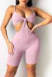 Pink Sexy Solid Patchwork Spaghetti Strap Skinny Rompers
