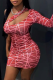 Red Sexy Print Patchwork One Shoulder Pencil Skirt Dresses