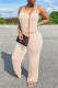 Apricot Casual Solid Basic Spaghetti Strap Regular Jumpsuits