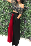 Deep Blue Casual Solid Patchwork Straight Mid Waist Wide Leg Solid Color Bottoms