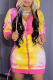 Yellow Sexy Patchwork Tie-dye Hooded Collar Pencil Skirt Dresses