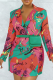 Multicolor Sexy Print Patchwork Turndown Collar Outerwear