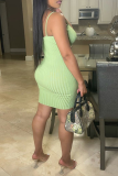 Light Green Sexy Solid Patchwork Off the Shoulder Pencil Skirt Dresses