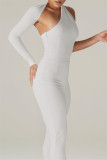 White Sexy Casual Solid Backless Asymmetrical Oblique Collar Skinny Jumpsuits