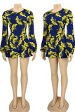 Yellow Fashion Print Patchwork Flounce O Neck Straight Rompers