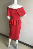Pink Sexy Solid Flounce Off the Shoulder Pencil Skirt Dresses