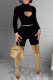 Black Sexy Solid Hollowed Out Patchwork Half A Turtleneck Long Sleeve Two Pieces