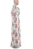 Pink Sweet Print Patchwork V Neck Long Sleeve Dresses