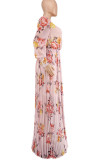 Pink Sweet Print Patchwork V Neck Long Sleeve Dresses
