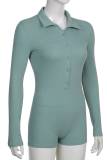 Blue Sexy Solid Patchwork Turndown Collar Skinny Rompers